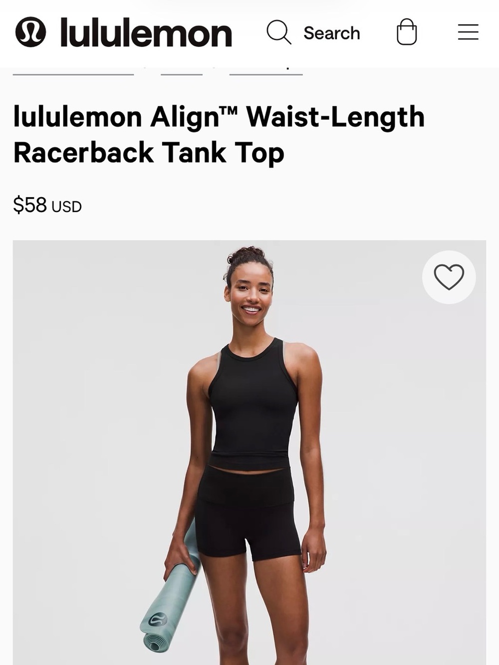 lululemon athletica Align™ Waist-Length Racerback Tank Top — Black NWT 8